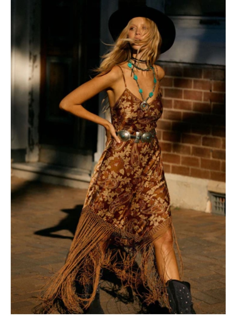 Chasing Unicorns Wonderful Tonight Autumn Floral Paisley Silk &Fringe Maxi Dress